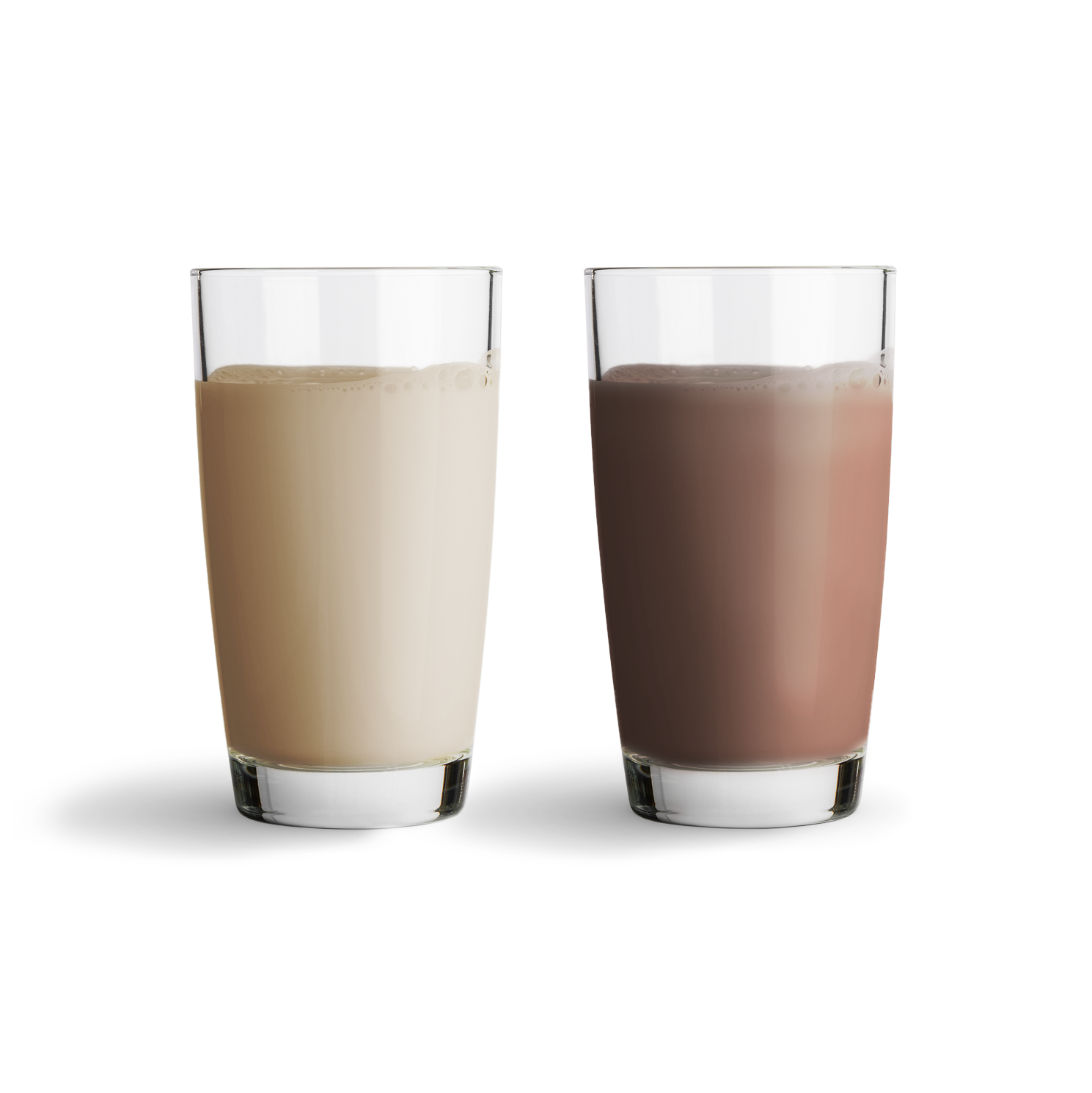 French vanilla and dark chocolate protein shakes in a glass