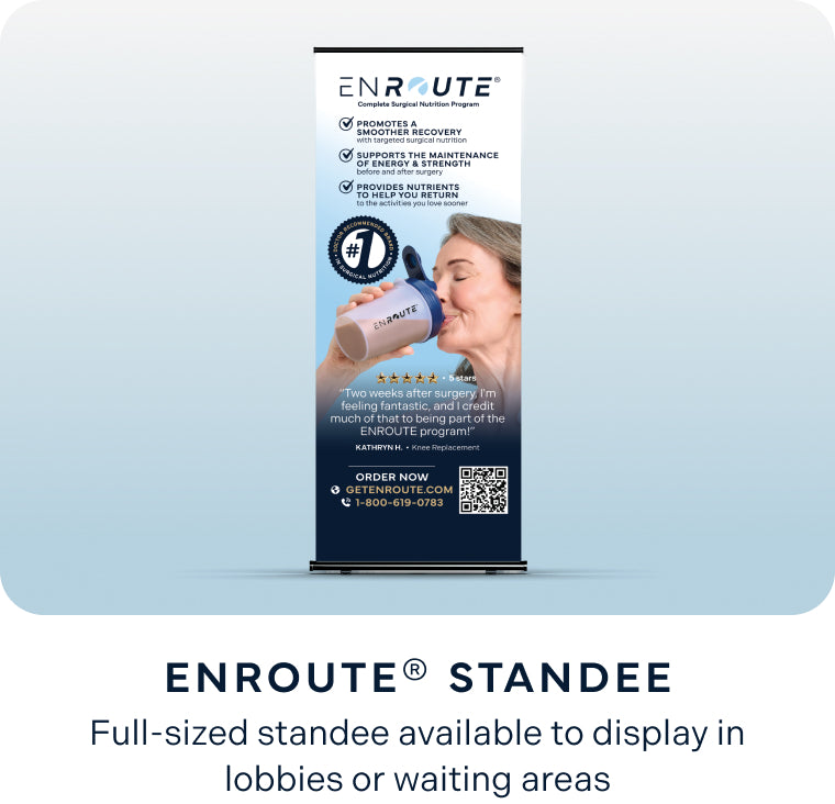 ENROUTE® full-size clinic lobby standee promoting surgical recovery nutrition.