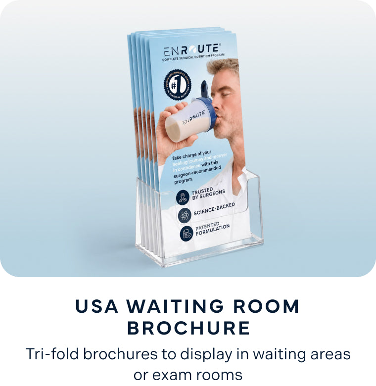 ENROUTE® USA waiting room brochure display for surgical nutrition education.