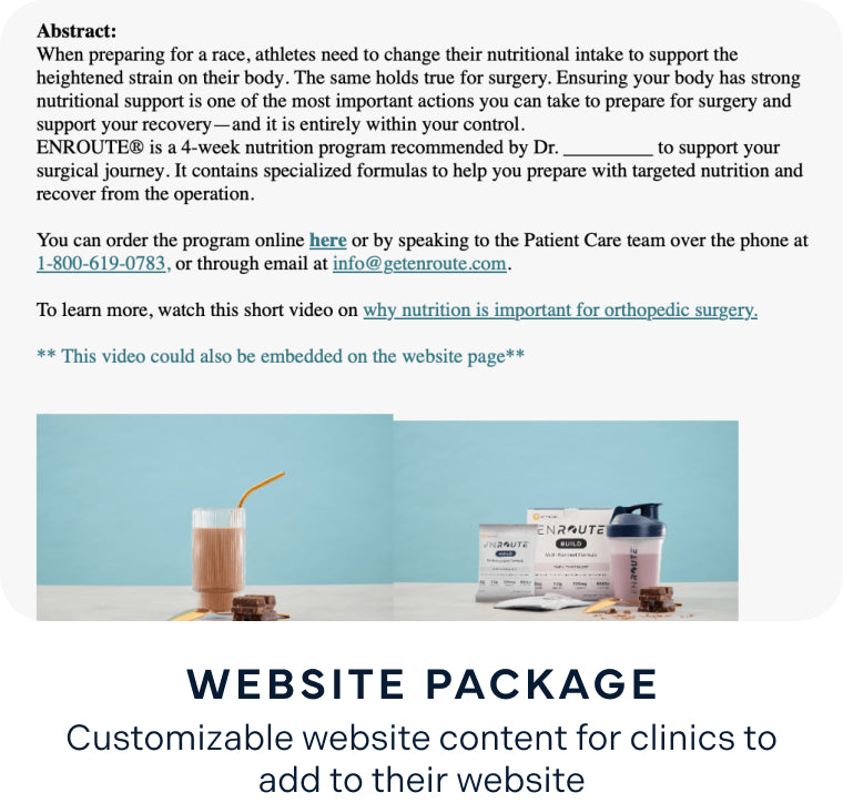 ENROUTE® website package with surgical nutrition content for clinic websites.
