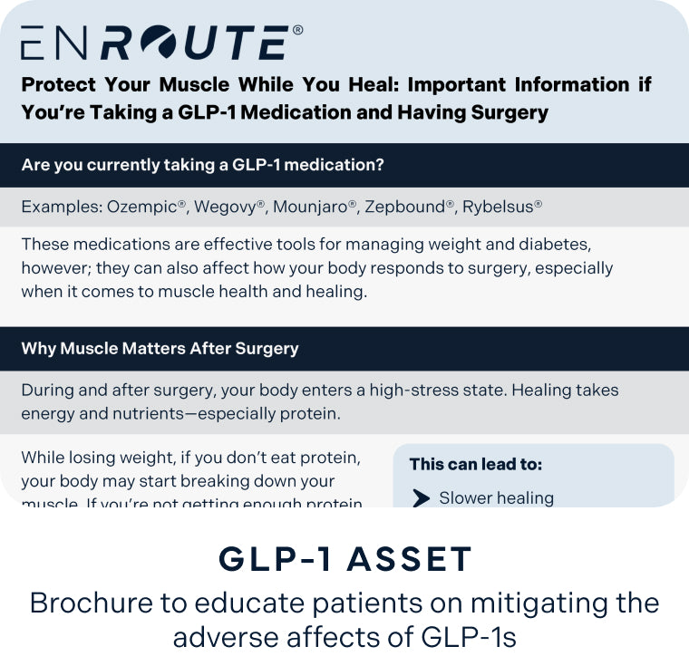 ENROUTE® GLP-1 patient brochure about muscle protection and surgical nutrition support.