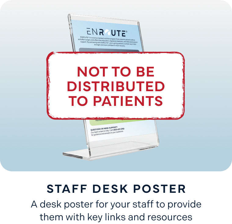 ENROUTE® HCP-only staff desk poster — clinic resource guide providing surgical team with key program links, contacts, and patient support references